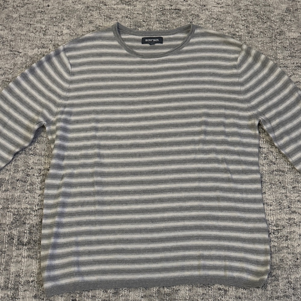Bonobos Men's Striped Crewneck Sweater in Gray and White